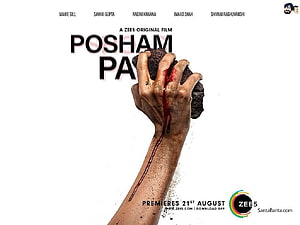 Posham Pa ZEE5 Original Film Poster Featuring Bloodied Hand Gripping Rock HD wallpaper