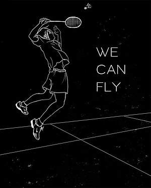 Minimalist Badminton Player Illustration with Motivational Quote on Black Background HD phone wallpaper