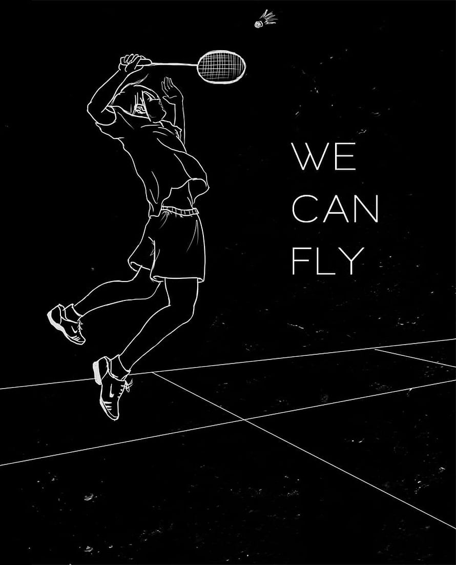 Minimalist Badminton Player Illustration with Motivational Quote on Black Background HD phone wallpaper