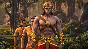 The Legend of Hanuman 3D Animation Still Featuring Muscular Warrior in Golden Crown and Ornate Armor, The Legend of Hanuman, muscular hanuman HD wallpaper
