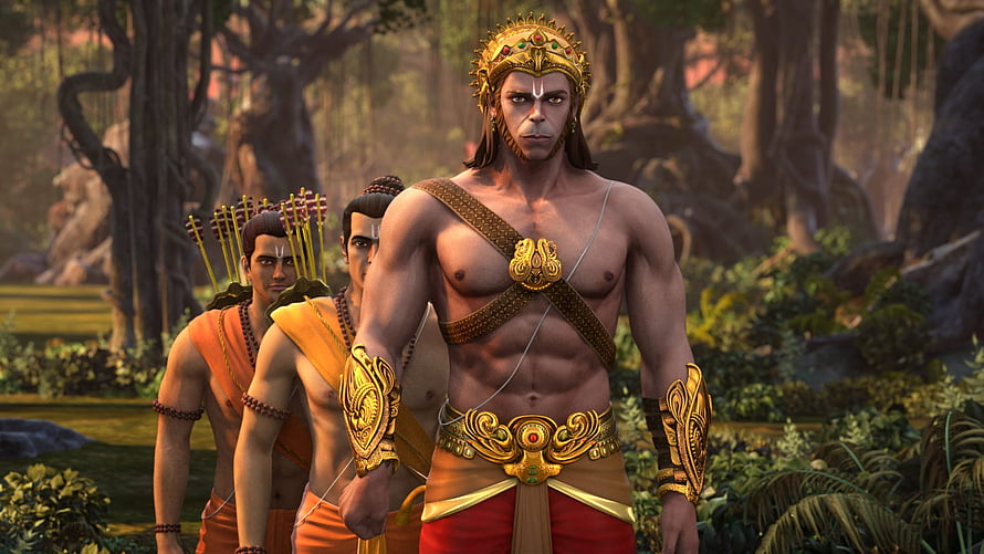 The Legend of Hanuman 3D Animation Still Featuring Muscular Warrior in Golden Crown and Ornate Armor, The Legend of Hanuman, muscular hanuman HD wallpaper