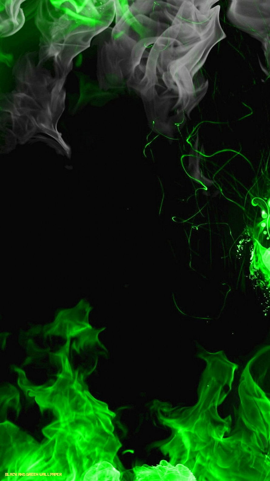 Vibrant Green and White Smoke Swirling Against a Deep Black Background HD phone wallpaper