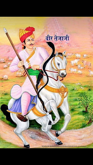 Veer Tejaji on White Horse Traditional Indian Folk Art Painting HD phone wallpaper