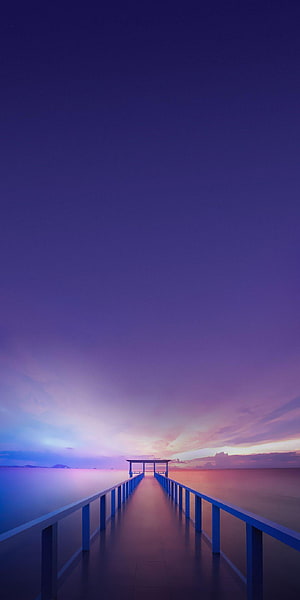 Serene Ocean Pier at Twilight with Purple and Pink Gradient Sky HD phone wallpaper