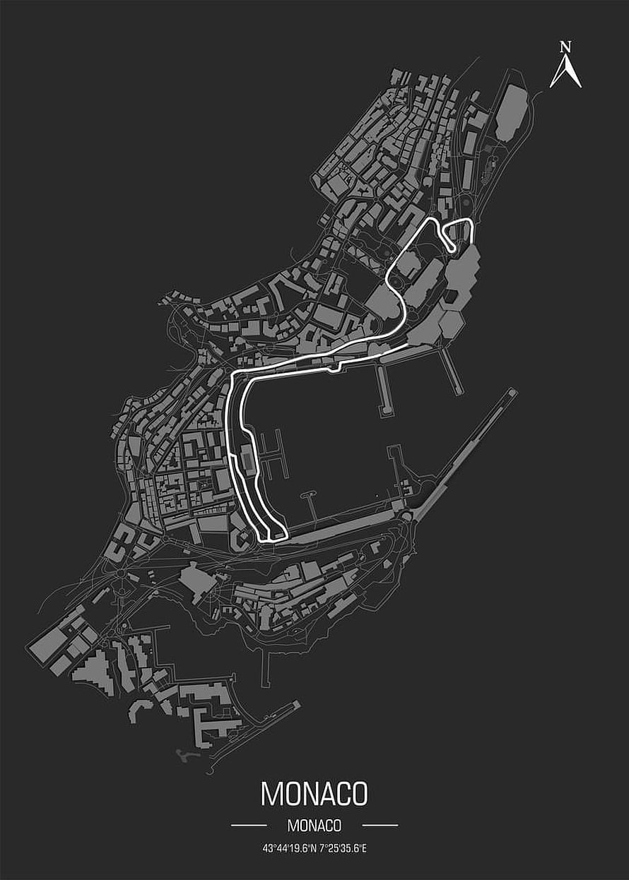 Monaco Grand Prix Circuit Map Poster with Formula 1 Track Layout and City Grid HD phone wallpaper