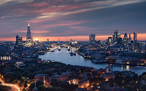 London Skyline at Dusk with Tower Bridge and The Shard Over the River Thames HD wallpaper