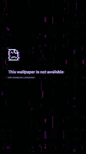Dark Glitch Art with Purple Digital Distortion and Error Text on Black Background HD phone wallpaper