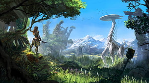 Aloy and Tallneck in the Lush Wilderness of Horizon Zero Dawn HD wallpaper