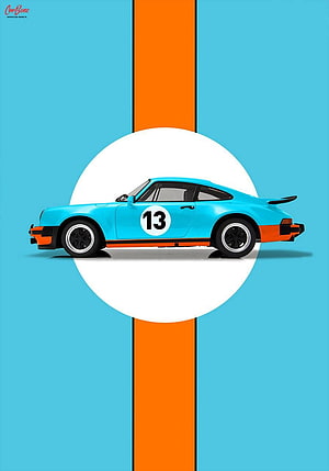 Porsche 911 930 Turbo in Gulf Racing Livery Minimalist Poster Art HD phone wallpaper