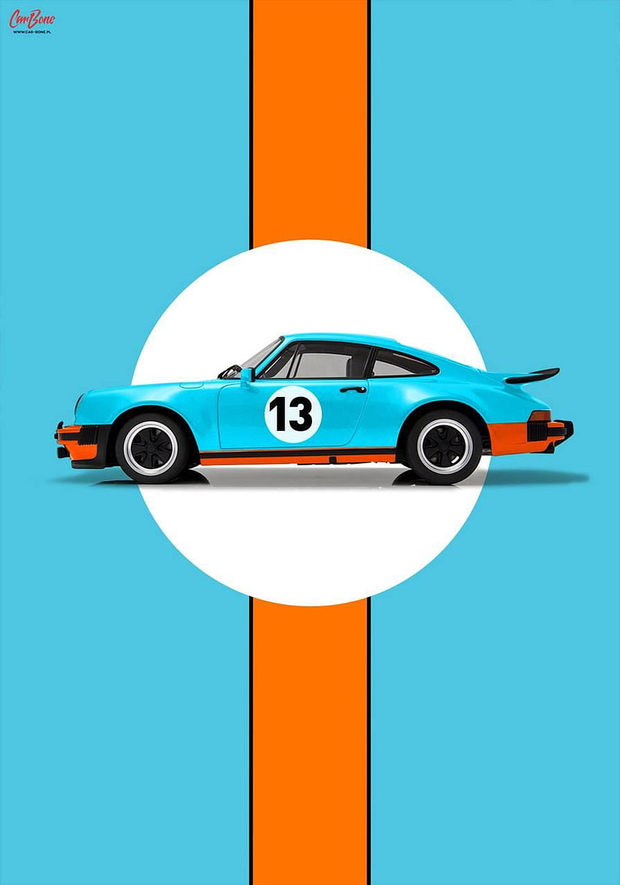 Porsche 911 930 Turbo in Gulf Racing Livery Minimalist Poster Art HD phone wallpaper