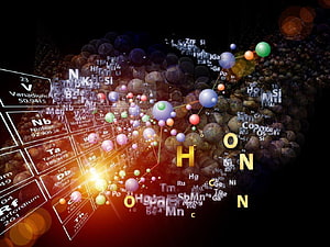 Vibrant Periodic Table and Molecular Structure Digital Artwork HD wallpaper