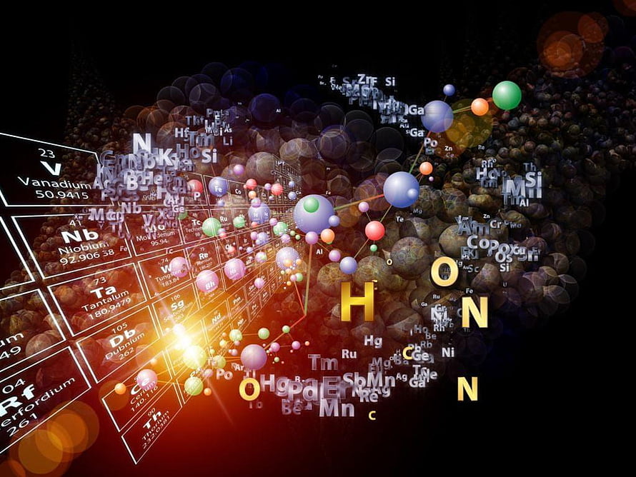 Vibrant Periodic Table and Molecular Structure Digital Artwork HD wallpaper