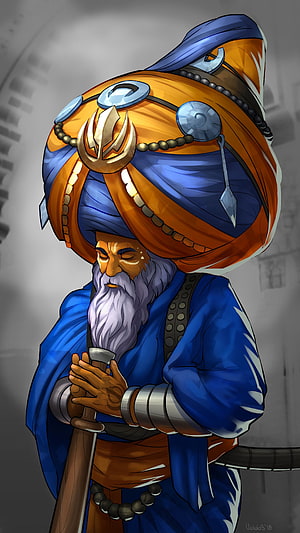 Sikh Warrior Character Concept Art with Turban and Beard HD phone wallpaper