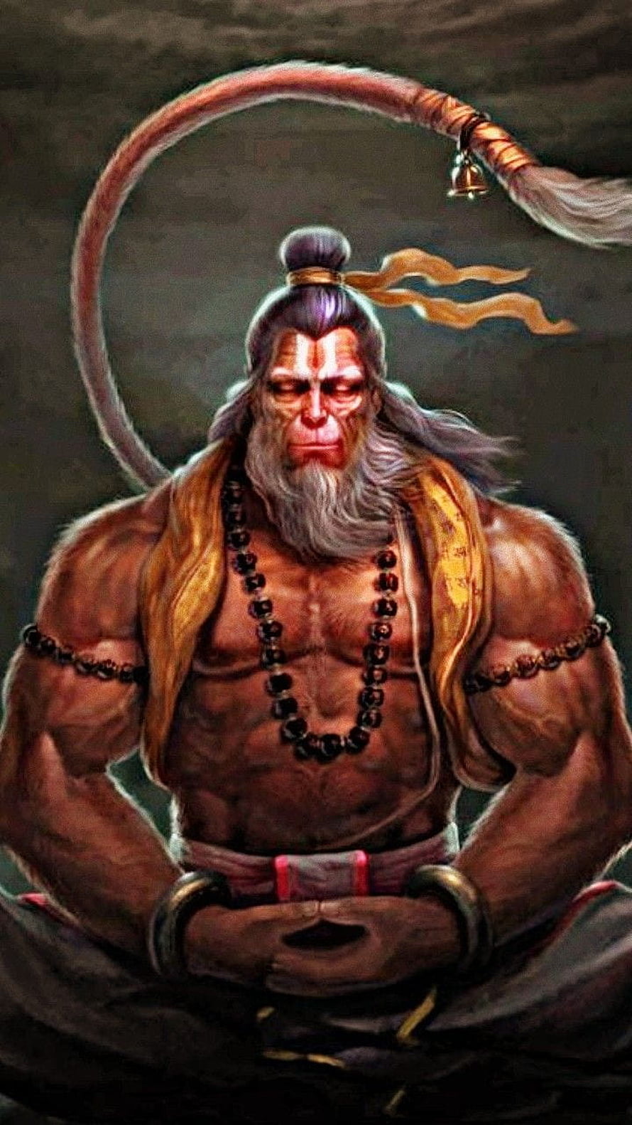 Hanuman Ji Meditating with Rishi Munja and Rudraksha Beads in Digital Art, Hanuman Ji Animated in 2020, animated hanuman HD phone wallpaper