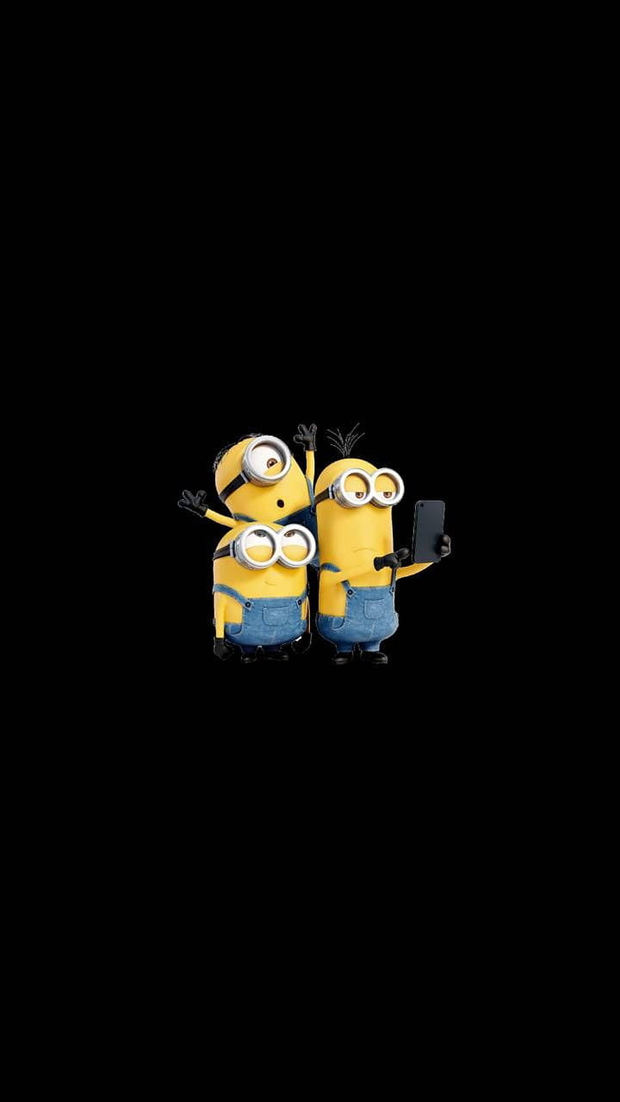 Two Minions Taking a Selfie on a Smartphone Against a Black Background HD phone wallpaper