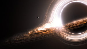 Majestic Black Hole with Glowing Accretion Disk and Distant Planet in Deep Space HD wallpaper