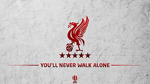 Liverpool FC Redbird Crest with You'll Never Walk Alone Motto on Textured White Background HD wallpaper