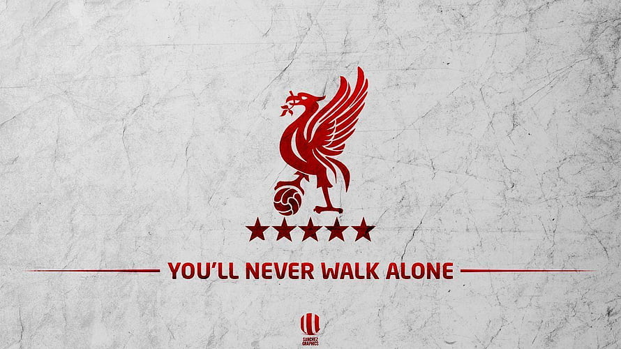 Liverpool FC Redbird Crest with You'll Never Walk Alone Motto on Textured White Background HD wallpaper