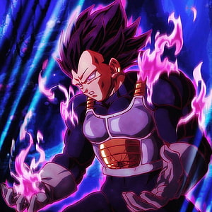 Vegeta Ultra Ego Form with Purple Energy Aura and Fiery Flames HD phone wallpaper