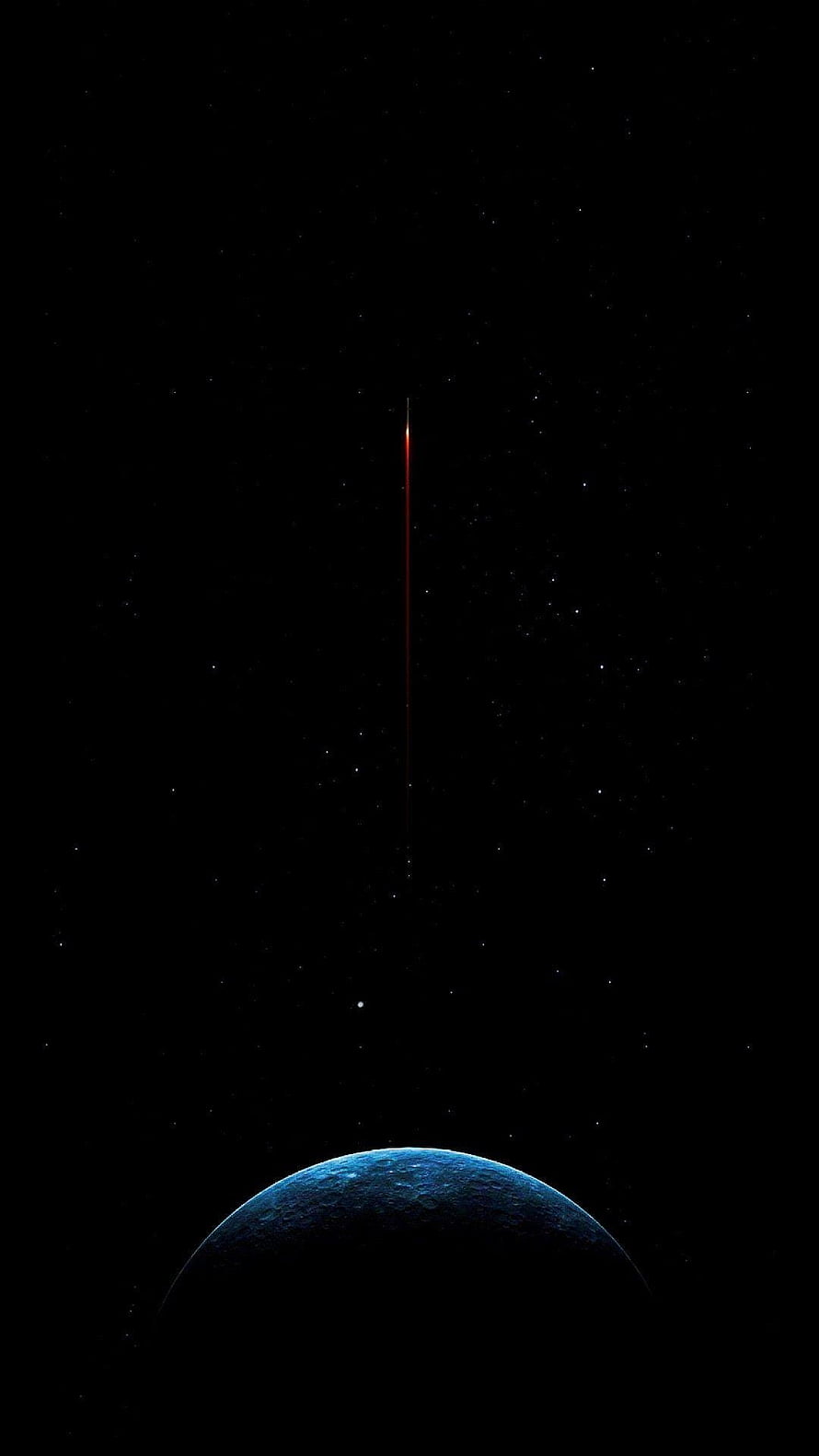 Minimalist Space Scene with Blue Planet and Red Streak Against Starry Black Background HD phone wallpaper