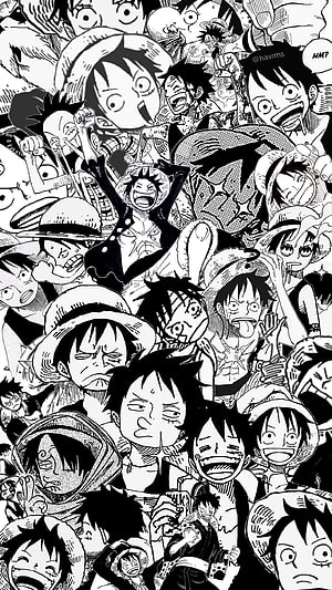 One Piece Luffy Manga Collage Black and White Wallpaper HD phone wallpaper
