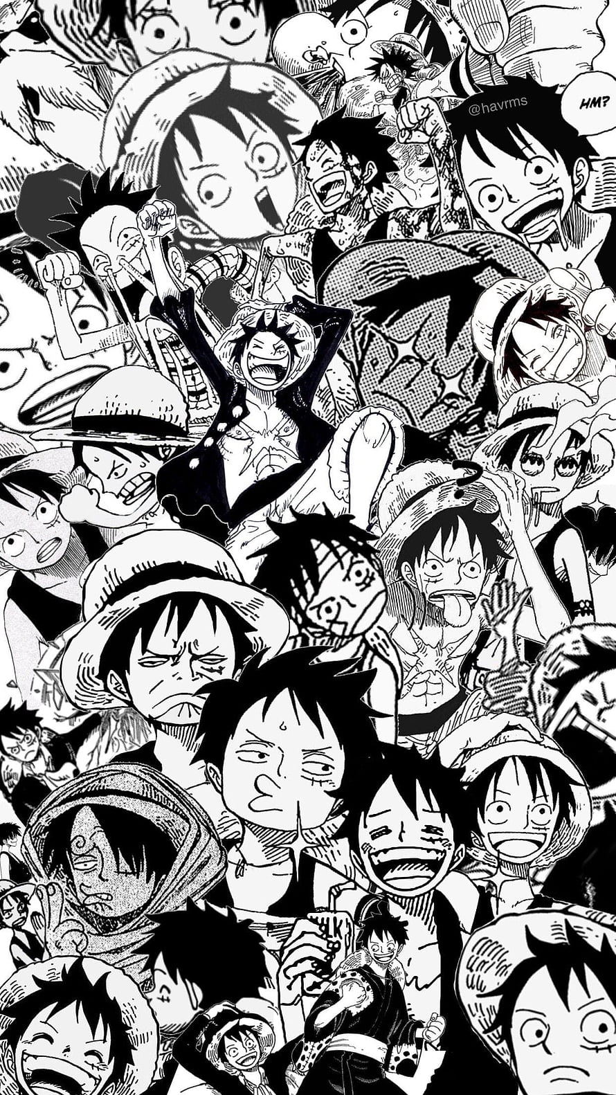One Piece Luffy Manga Collage Black and White Wallpaper HD phone wallpaper