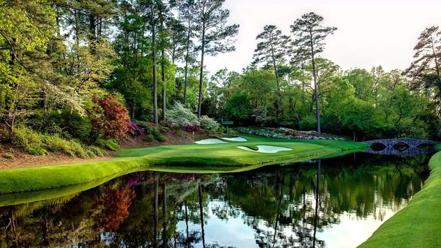 Augusta National Golf Club Fairway with Water Hazard and Stone Bridge HD wallpaper