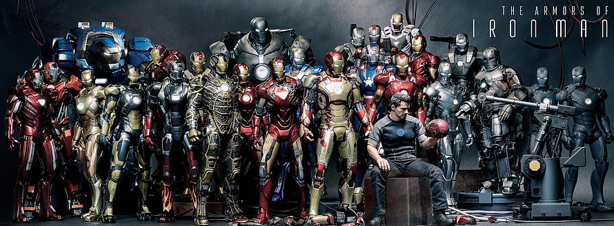 Complete Collection of Iron Man Armors and Suits with Tony Stark HD wallpaper