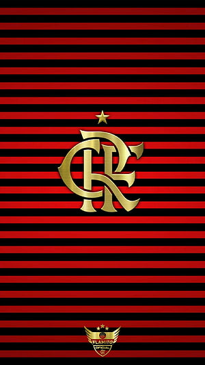 Flamengo Gold Crest on Red and Black Striped Background HD phone wallpaper