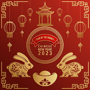 Year of the Rabbit Chinese New Year 2023 with Golden Lanterns and Traditional Motifs HD phone wallpaper