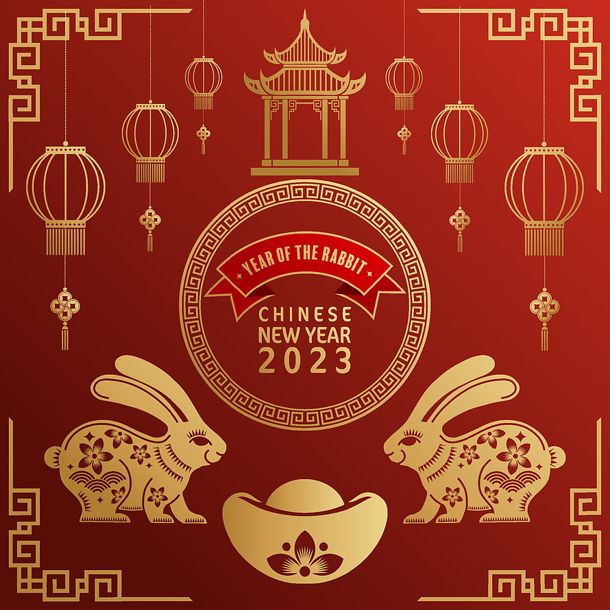 Year of the Rabbit Chinese New Year 2023 with Golden Lanterns and Traditional Motifs HD phone wallpaper