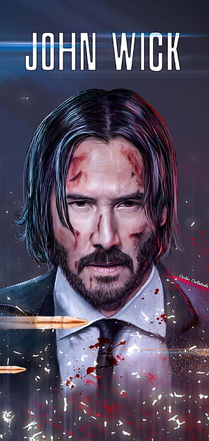 John Wick Chapter 4 Cinematic Portrait with Blood Splatter and Bullet HD phone wallpaper