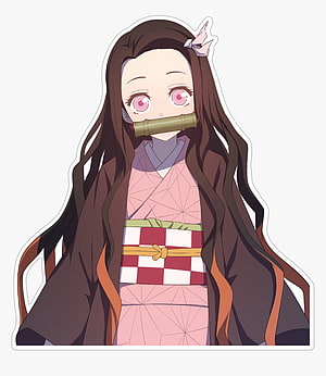 Nezuko Kamado from Demon Slayer in Pink Kimono with Bamboo Cuff HD phone wallpaper