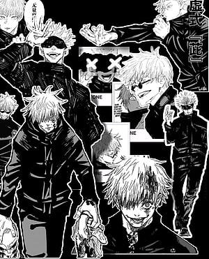 Gojo Satoru Jujutsu Kaisen Manga Character Collage Black and White HD phone wallpaper