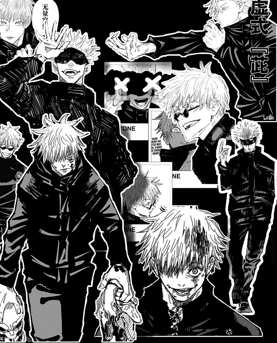 Gojo Satoru Jujutsu Kaisen Manga Character Collage Black and White HD phone wallpaper