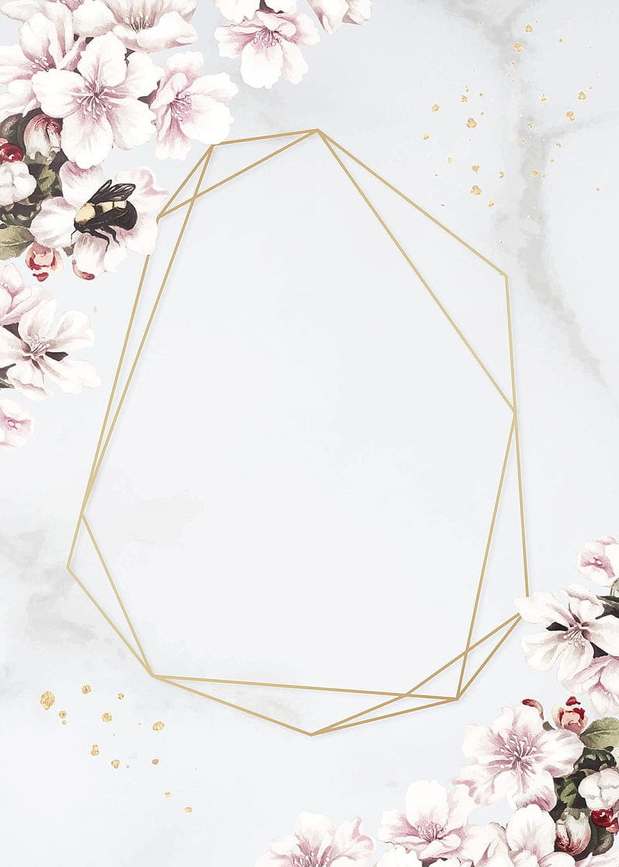 Elegant Floral Wedding Invitation Frame with Gold Geometric Lines and Marble Texture HD phone wallpaper