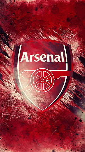 Arsenal FC Grunge Shield Logo on Textured Red Background HD phone wallpaper