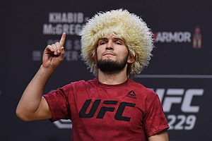 Khabib Nurmagomedov at UFC 229 Weigh-In Wearing Traditional Papakha Hat HD wallpaper