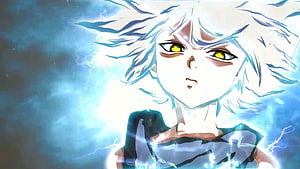 Killua Zoldyck from Hunter x Hunter with electric aura and glowing yellow eyes HD wallpaper