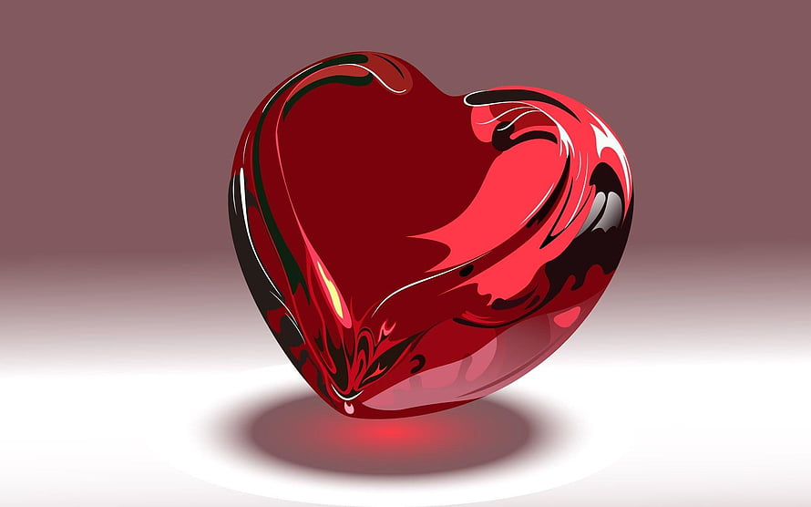 Glossy 3D Red Heart with Liquid Swirls on Minimalist Gradient Background HD wallpaper