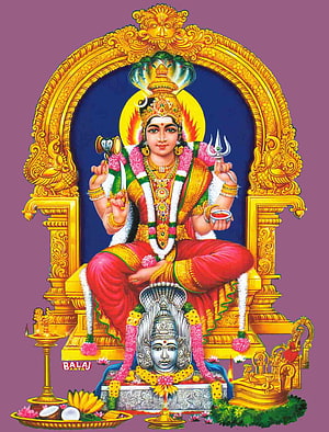 Hindu Goddess Amman Seated on Throne with Trishula and Sword in Traditional Temple Art, Amman , #amman HD phone wallpaper