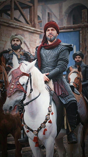 Ertugrul on White Horse in Ottoman Armor from Dirilis Ertugrul Series HD phone wallpaper
