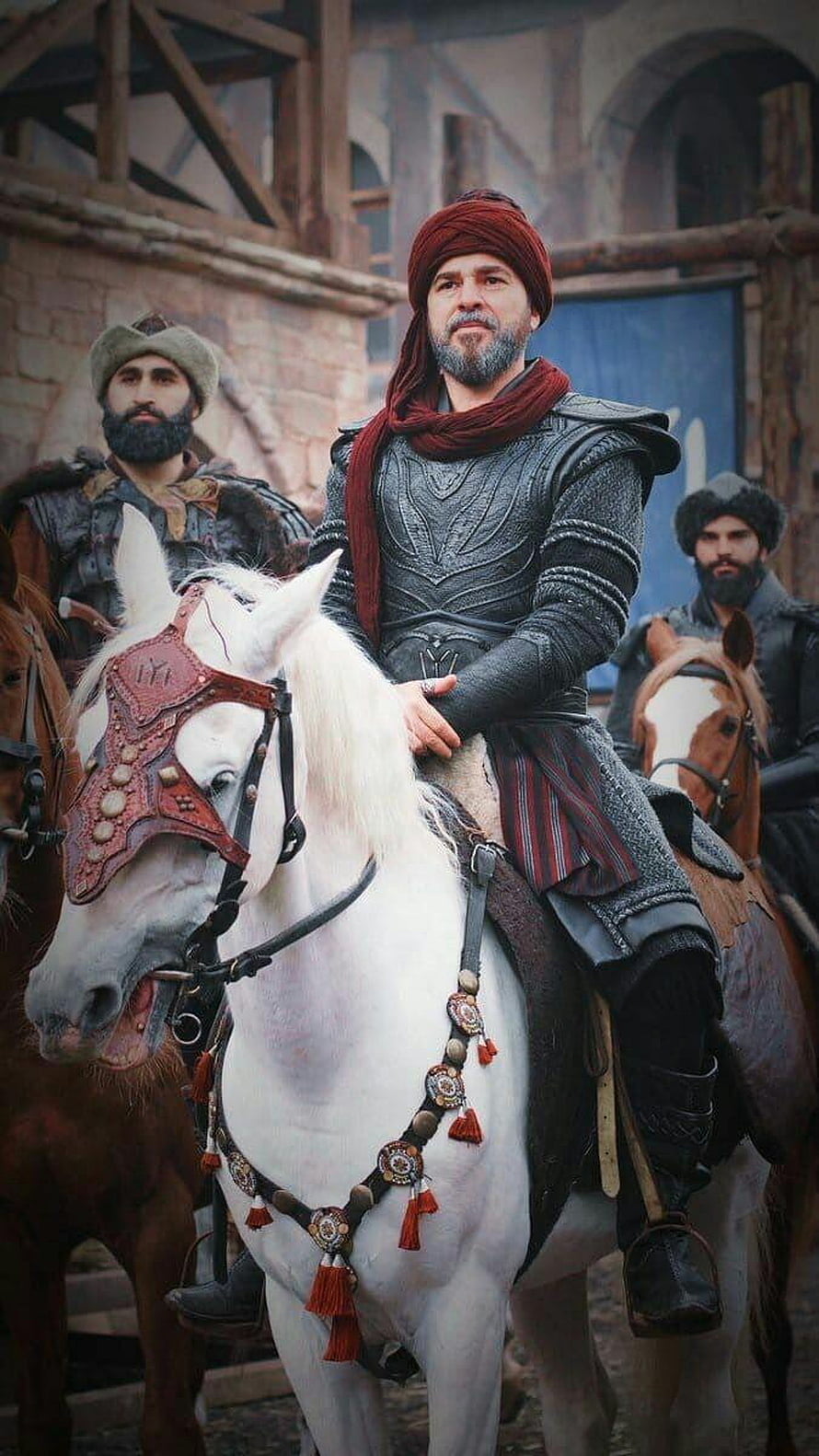 Ertugrul on White Horse in Ottoman Armor from Dirilis Ertugrul Series HD phone wallpaper