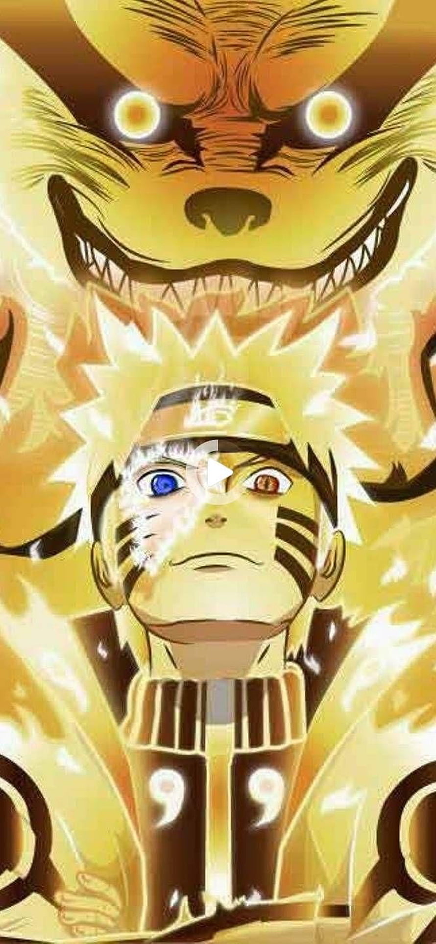 Naruto Uzumaki in Nine-Tails Chakra Mode with Kurama Behind Him HD phone wallpaper