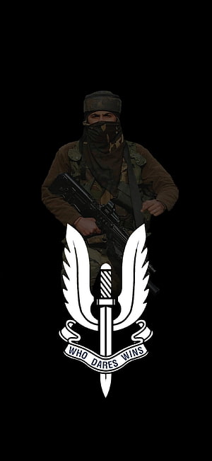 Indian Special Forces Soldier with Rifle and Dagger Emblem on Black Background HD phone wallpaper