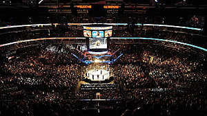 UFC Mixed Martial Arts Event Inside a Packed Indoor Arena with Central Octagon Cage HD wallpaper