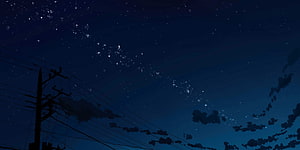 Starry Night Sky with Silhouetted Power Lines and Clouds HD wallpaper