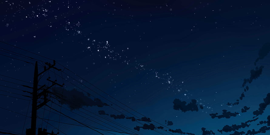Starry Night Sky with Silhouetted Power Lines and Clouds HD wallpaper