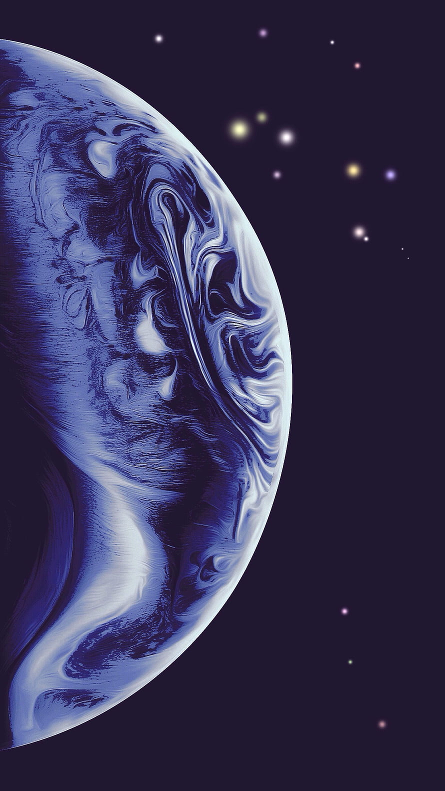 Abstract Blue Planet with Swirling Clouds Against a Dark Starry Space Background HD phone wallpaper