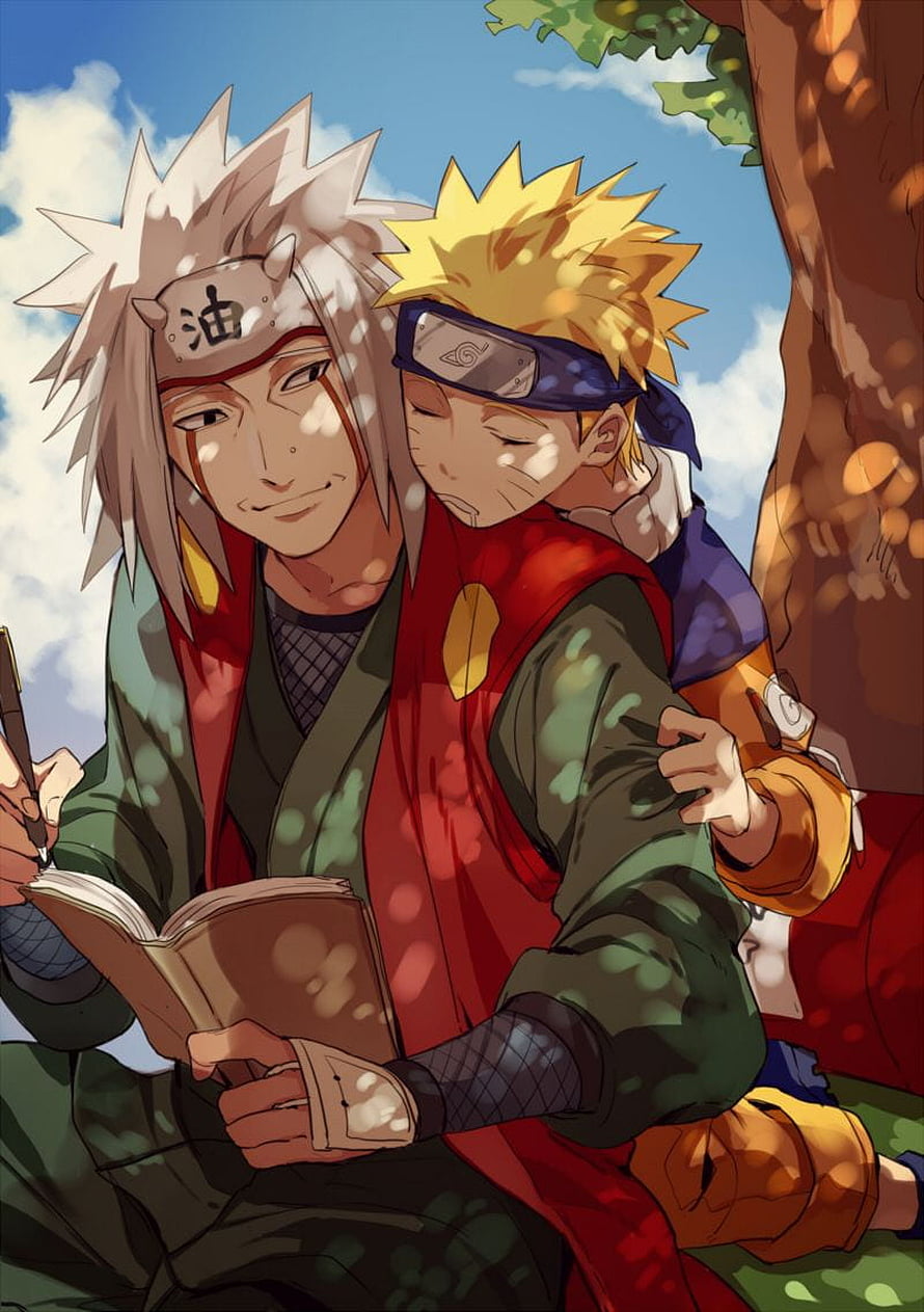 Naruto and Jiraiya Sharing a Peaceful Moment Under a Tree in the Naruto Anime Series HD phone wallpaper